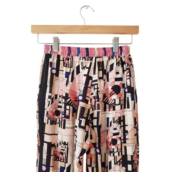 See By Chloe 100% Silk Striped/Abstract Print Pants Pink Size US 2 - Picture 5 of 9
